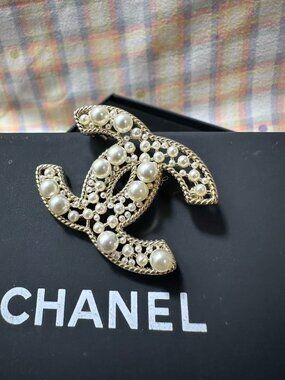 Chanel Pearl CC Brooch